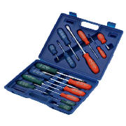 The Draper 16 piece screwdriver set has hardened and tempered chrome vanadium plated steel blades, h