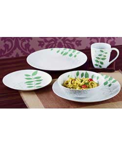 Green leaf design. 4 place settings. Set contains: 4 dinner plates, 4 side plates, 4 bowls and 4