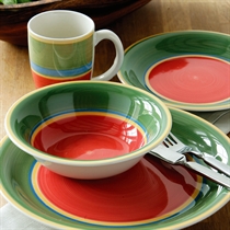 Unbranded 16 Piece Titan Dinner Set, Green and Red