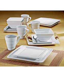 16 Piece White Layered Stoneware Dinner Set