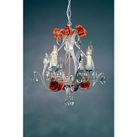 This stunning chandelier has a white finish and complemented with orange flowers and clear crystal d