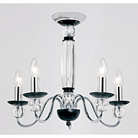Attractive ceiling fitting with black sconces polished chrome arms and crystal stem with matching sp