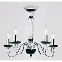 Attractive ceiling fitting with black sconces polished chrome arms and crystal stem with matching sp