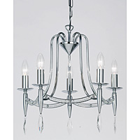 Stylish and modern hanging ceiling light in a polished chrome finish decorated with crystal droplets
