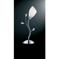 Stylish polished chrome finish table lamp with delicate cut glass decoration and cone shaped opal gl