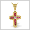 18 Ct Gold 0.05 Ct Diamond & Ruby Cross Pendant by Saul Anthony
