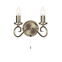Traditional antique brass wall fitting with candle bulbs which can be covered by a selection of glas