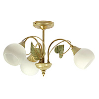 Beautiful and elegant ceiling light in a cream and gold finish with green leaf decoration complete w