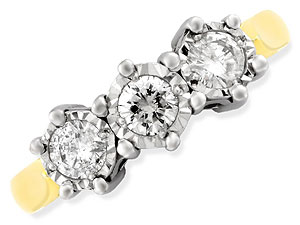 Three diamonds (1/4ct total diamond weight) nestle within the 18ct gold setting to create a ring tha
