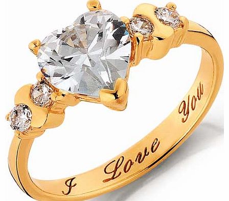 Show how much that special someone means to you with this 18ct Gold Plated Zirconia ring. with I Love You written on the inside. This gorgeous ring will add a touch of beauty to any outfit with a sentimental meaning. Available in size P. Cubic zircon