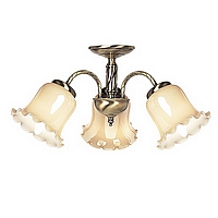 Antique brass plated fixture with subtle amber glass shades. Height - 23cm Diameter - 37cmBulb type 