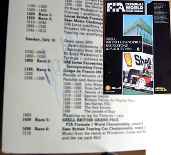 The programme race card for the 1989 British Grand Prix - signed by Ivan Cappelli. Certificate Of