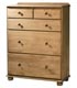 Country-style antique wax finished solid pine chest with drawers of varied sizes