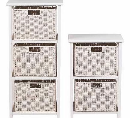 Keep your bathroom organised and tidy in a stylish way with these two and three drawer corn units finished in a clean white colour. Wood finish. Size H81. W34. D24cm. Item 2 size H56. W34. D24cm. Complete with fixtures and fittings. Self-assembly. EA