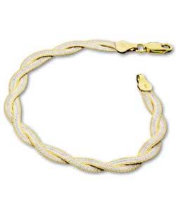 2 Coloured Gold Plated Silver Plait Herringbone Bracelet
