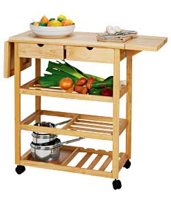 Made of rubberwood. 2 draw and 2 extendable shelves. Includes wine rack. Size (H)122, (W)40, (D)90cm