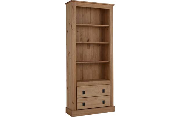 This 2 Drawer Tall Wide Bookcase in Solid Pine is an elegant and grand looking piece of furniture. It comes with 4 large shelving areas