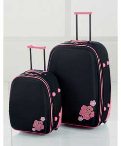2 Piece Black and Pink Flower Luggage Set