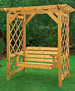 The Swing Arbour offers both the benefit of being a sturdy garden feature with trellis work suitable