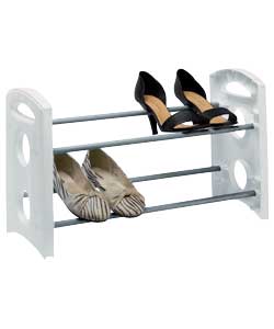Stackable metal and plastic shoe rack.Holds up to 6 pairs of shoes.                                 