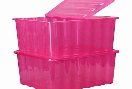 Unbranded 2 x 48 Litre Pink Plastic Storage Boxes