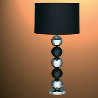 Contemporary pair of stacked ball table lamps in black high gloss and chrome finish complete with co