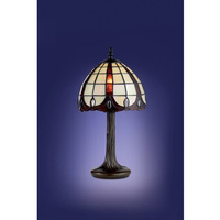 Handmade table lamp in an antique brass finish with cream and brown striking tiffany glass. Height -