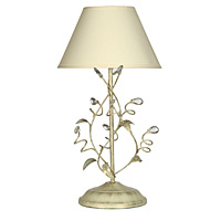 Beautiful and elegant table lamp in a cream and gold finish with leaf decoration complete with clear