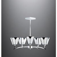 Handmade stained glass tiffany ceiling fitting with modernly styled black and white shades and polis