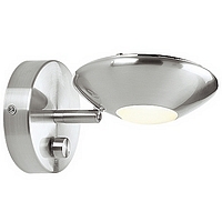 Satin chrome fixture which can be swivelled left or right and up and down. There is a circular glass