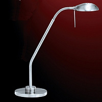 Halogen desk lamp in satin chrome with flexible head. Height - 38cm Diameter - 27cmBulb type - 240v 