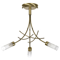 Bamboo style antique brass ceiling fixture with tubular acid glass shades. Height - 35cm Diameter - 