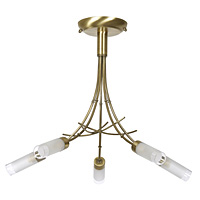 Bamboo style antique brass ceiling fixture with tubular acid glass shades. Height - 38cm Diameter - 
