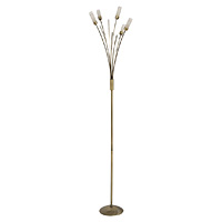 Bamboo style antique brass floor lamp with tubular acid glass shades. Height - 178cm Diameter - 21cm