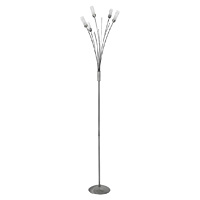Bamboo style satin chrome floor lamp with tubular acid glass shades. Height - 178cm Diameter - 21cmB
