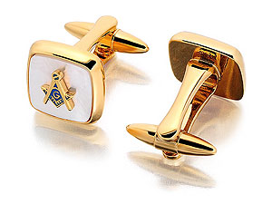 Unbranded 22ct Gold Plated Mother-of-Pearl Masonic Cufflinks 015304