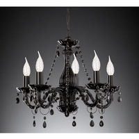 Elegant black chandelier with barley twist glass arms delicately trimmed with glass droplets and bea