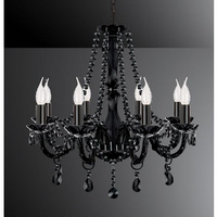 Elegant black chandelier with barley twist glass arms delicately trimmed with glass droplets and bea