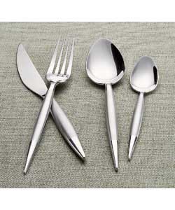 Sandblasted and polished stainless steel.Comprises 6 each of dinner knives, dinner forks, dinner