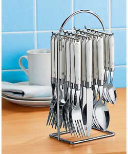 24 Piece White Handle Hanging Cutlery Set