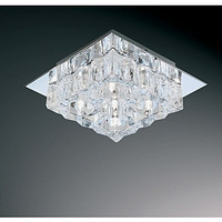 Polished chrome fitting with clear square glass decoration. Height - 8cm Diameter - 18cmBulb type - 