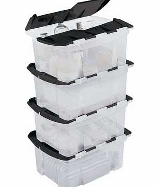Unbranded 25 Litre Black Crocodile Lid Storage Boxes - Set