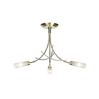Bamboo style satin brass fixture with tubular acid glass shades. This fitting is suitable for low ce