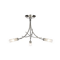 Bamboo style satin chrome fixture with tubular acid glass shades. This fitting is suitable for low c