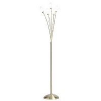 Bamboo style satin brass floor lamp with tubular acid glass shades. Complete with in-line dimmer. He