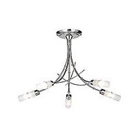 Bamboo style satin chrome fixture with tubular acid glass shades. This fitting is suitable for low c
