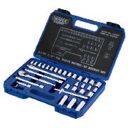 Made of chrome vanadium hardened steel, this Draper 3/8 Sq Drive Socket Set is strong and of good qu