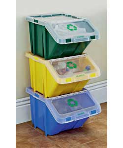 Unbranded 3 Coloured Recycling Stacking Boxes With Lids