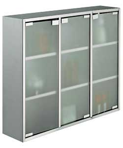 Stainless steel and mirror finish.3 frosted glass doors and 2 internal shelves.Wall mounted item com