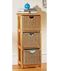 Unbranded 3 Drawer Shelving Unit - Seagrass and Wood